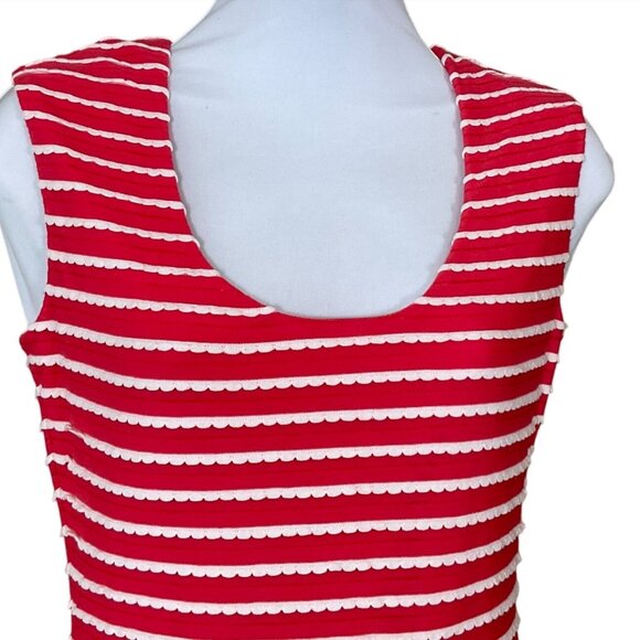 Guess Los Angeles Estera Sleeveless Striped Scalloped Trim Lined Dress Sz 4 - Picture 2 of 7